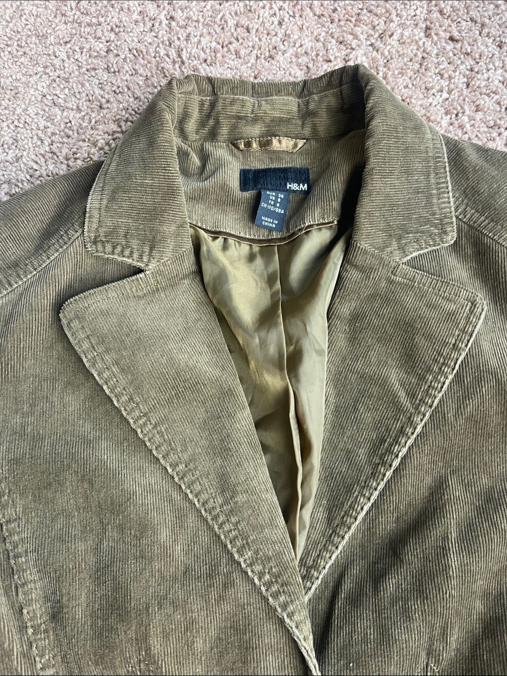 H&M Olive Green Corduroy Blazer Jacket Size 8 - Picture 4 of 9